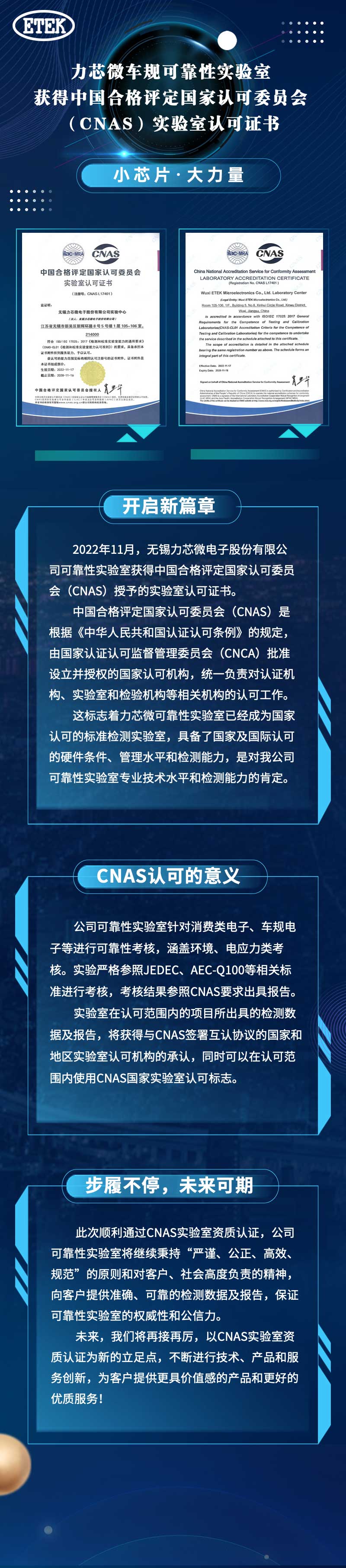 安鑫娱乐车规可靠性实验室获得中国合格评定国家认可委员会（CNAS）实验室认可证书(图1)